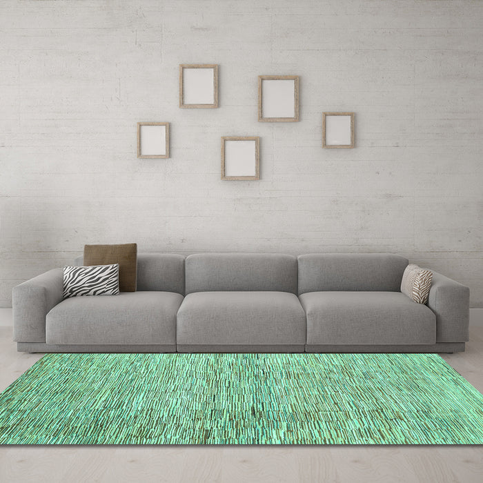 Machine Washable Abstract Turquoise Contemporary Area Rugs in a Living Room,, wshcon344turq