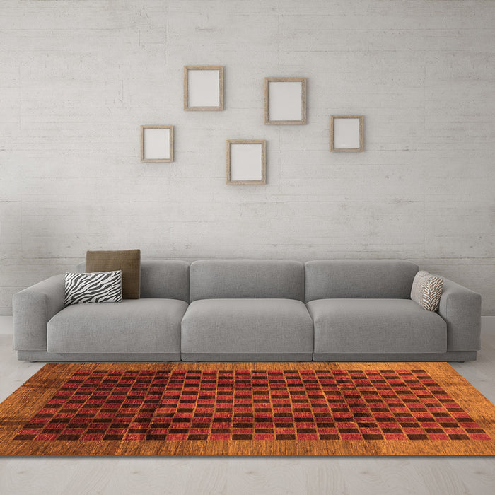 Machine Washable Abstract Orange Contemporary Area Rugs in a Living Room, wshcon347org