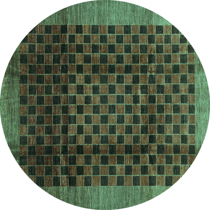 Round Abstract Turquoise Contemporary Rug, con347turq