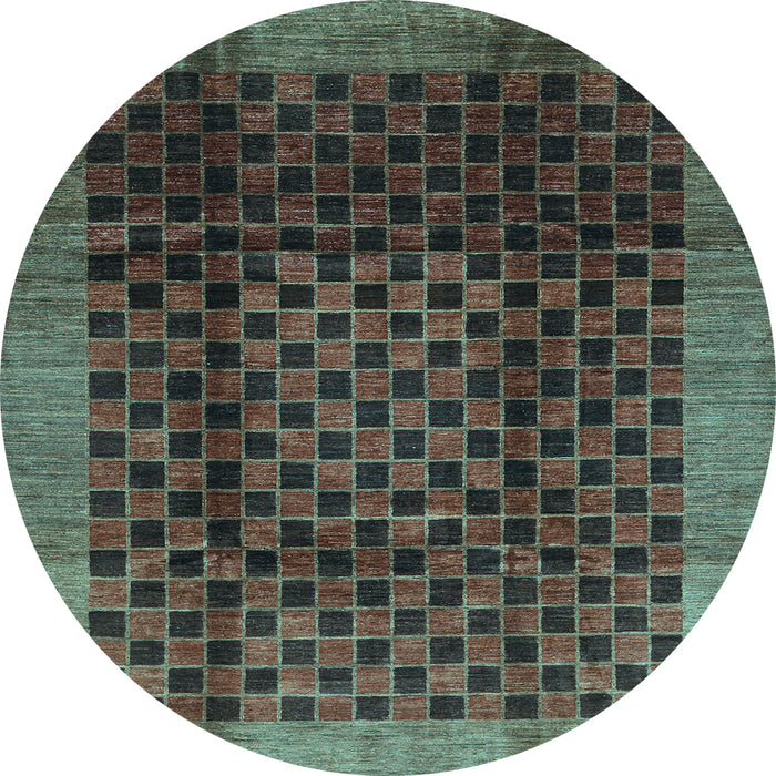 Round Abstract Light Blue Contemporary Rug, con347lblu