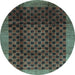 Round Abstract Light Blue Contemporary Rug, con347lblu