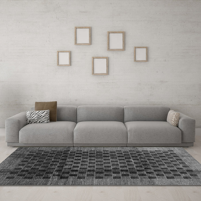 Machine Washable Abstract Gray Contemporary Rug in a Living Room,, wshcon347gry