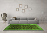 Machine Washable Abstract Green Contemporary Rug, wshcon347grn