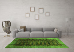 Machine Washable Abstract Green Contemporary Area Rugs in a Living Room,, wshcon347grn