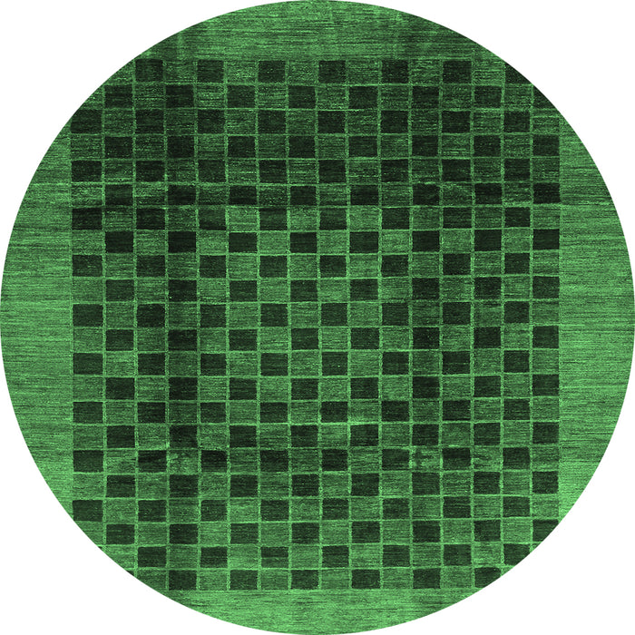 Round Machine Washable Abstract Emerald Green Contemporary Area Rugs, wshcon347emgrn