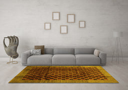 Machine Washable Abstract Yellow Contemporary Rug in a Living Room, wshcon347yw