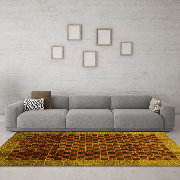 Machine Washable Abstract Yellow Contemporary Rug in a Living Room, wshcon347yw