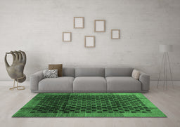 Machine Washable Abstract Emerald Green Contemporary Area Rugs in a Living Room,, wshcon347emgrn