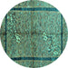 Round Machine Washable Abstract Turquoise Contemporary Area Rugs, wshcon349turq