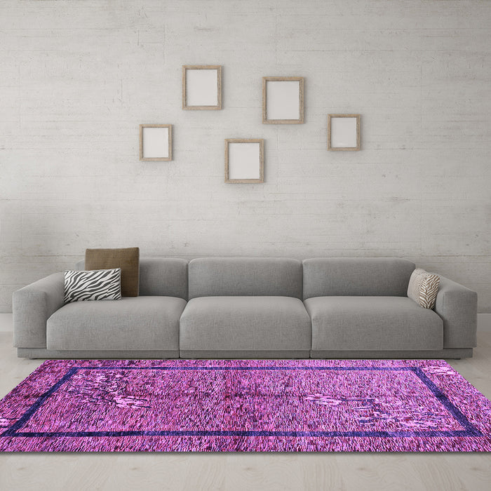 Machine Washable Abstract Purple Contemporary Area Rugs in a Living Room, wshcon349pur