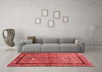 Machine Washable Abstract Red Contemporary Rug, wshcon349red