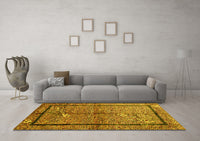 Machine Washable Abstract Yellow Contemporary Rug, wshcon349yw