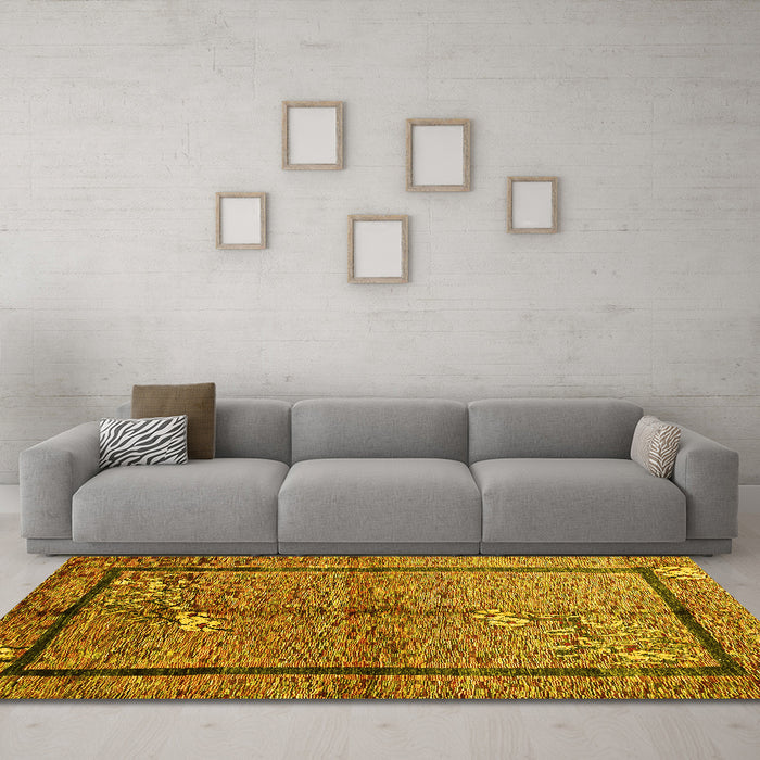 Machine Washable Abstract Yellow Contemporary Rug in a Living Room, wshcon349yw