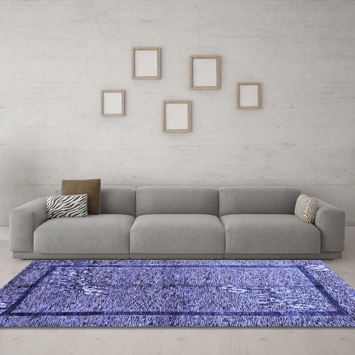 Machine Washable Abstract Blue Contemporary Rug in a Living Room, wshcon349blu