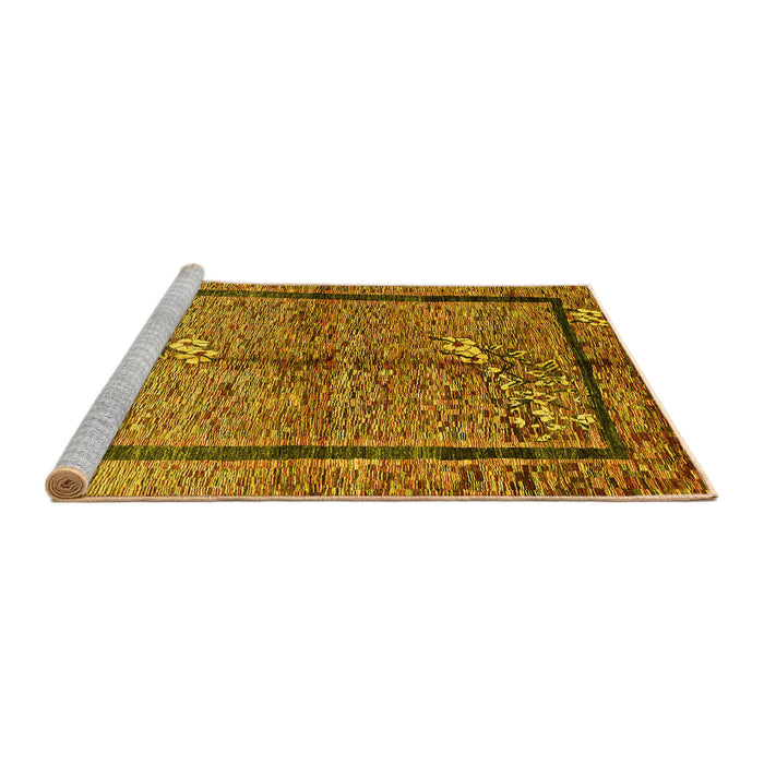Sideview of Machine Washable Abstract Yellow Contemporary Rug, wshcon349yw