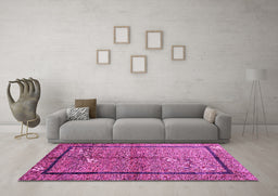 Machine Washable Abstract Pink Contemporary Rug in a Living Room, wshcon349pnk