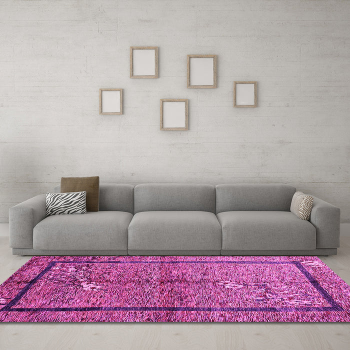 Machine Washable Abstract Pink Contemporary Rug in a Living Room, wshcon349pnk