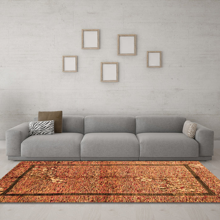 Machine Washable Abstract Orange Contemporary Area Rugs in a Living Room, wshcon349org