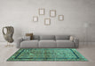 Machine Washable Abstract Turquoise Contemporary Area Rugs in a Living Room,, wshcon349turq