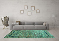 Machine Washable Abstract Turquoise Contemporary Rug, wshcon349turq