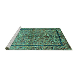 Sideview of Machine Washable Abstract Turquoise Contemporary Area Rugs, wshcon349turq