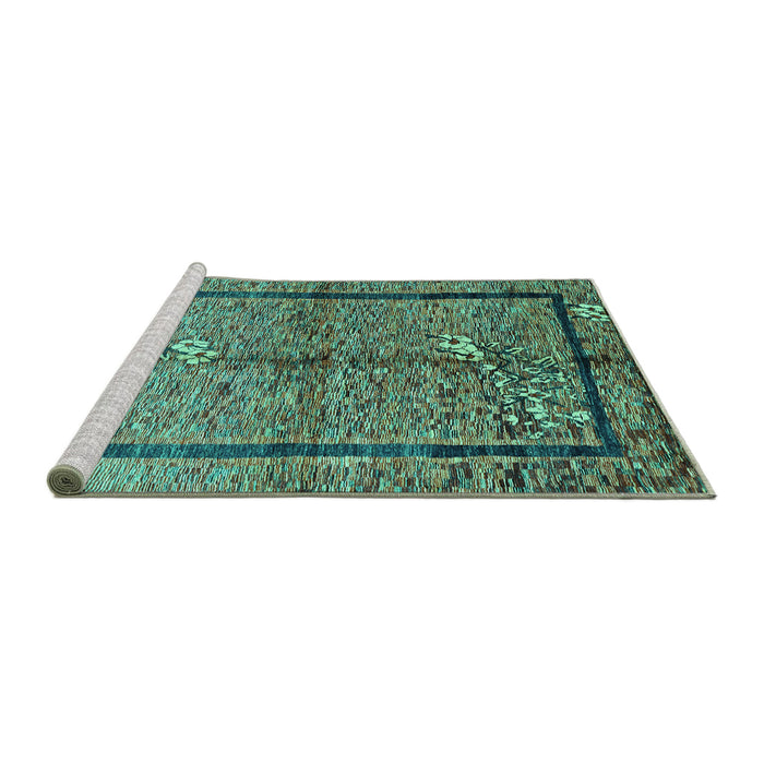 Sideview of Machine Washable Abstract Turquoise Contemporary Area Rugs, wshcon349turq