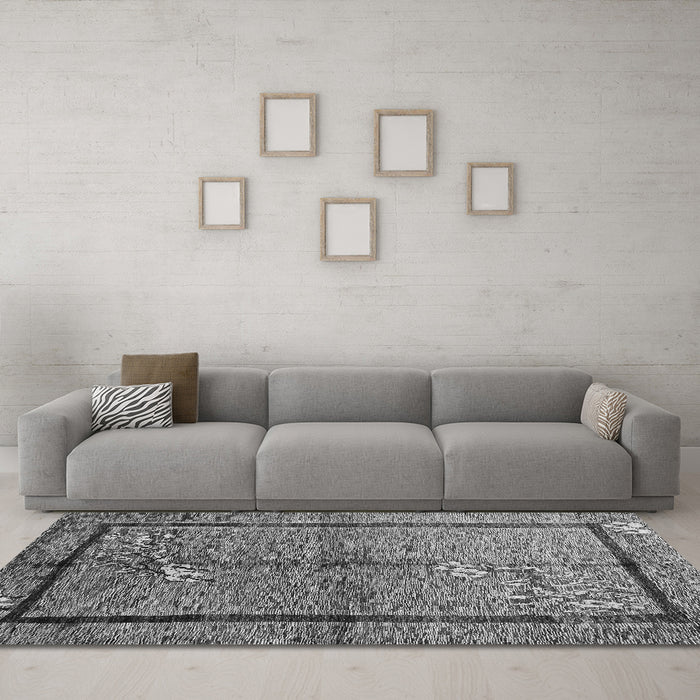 Machine Washable Abstract Gray Contemporary Rug in a Living Room,, wshcon349gry