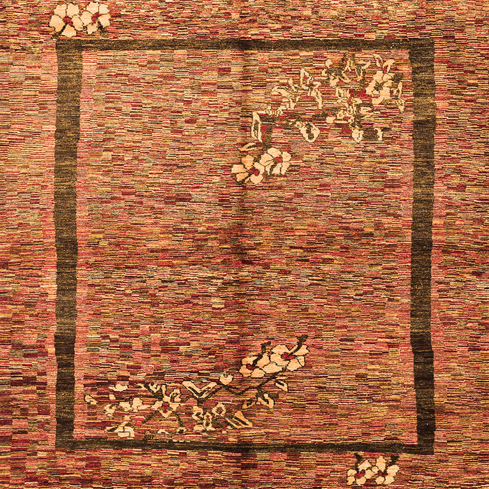 Round Machine Washable Abstract Orange Contemporary Area Rugs, wshcon349org