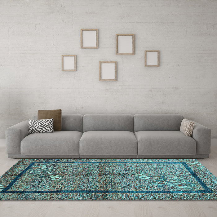 Machine Washable Abstract Light Blue Contemporary Rug in a Living Room, wshcon349lblu