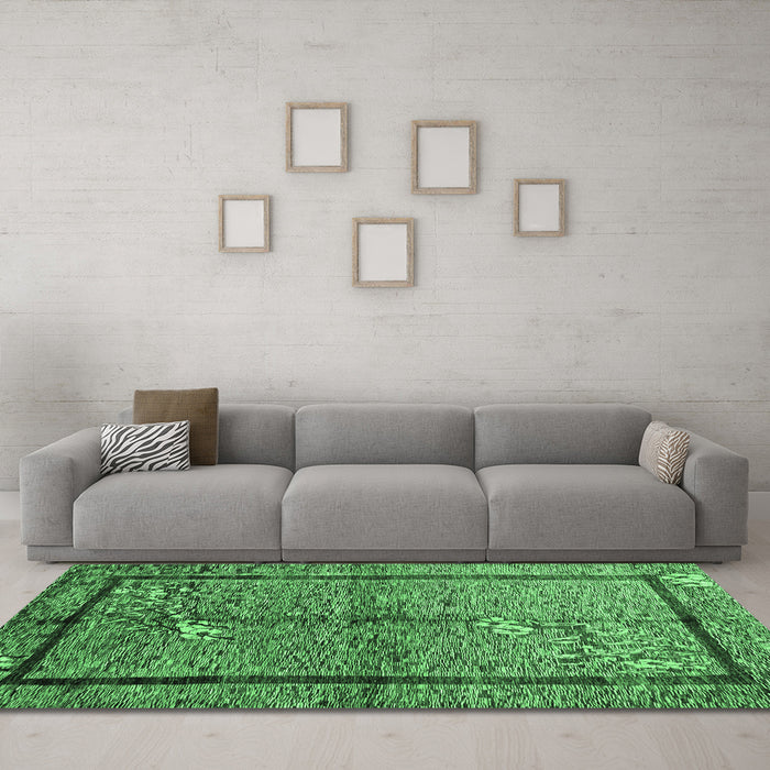 Machine Washable Abstract Emerald Green Contemporary Area Rugs in a Living Room,, wshcon349emgrn