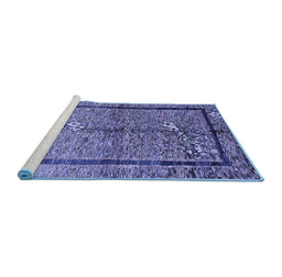 Sideview of Machine Washable Abstract Blue Contemporary Rug, wshcon349blu