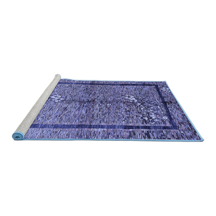 Sideview of Machine Washable Abstract Blue Contemporary Rug, wshcon349blu