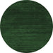 Round Machine Washable Abstract Emerald Green Contemporary Area Rugs, wshcon34emgrn