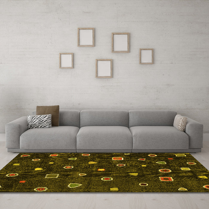 Machine Washable Abstract Yellow Contemporary Rug in a Living Room, wshcon350yw