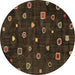 Round Machine Washable Abstract Brown Contemporary Rug, wshcon350brn