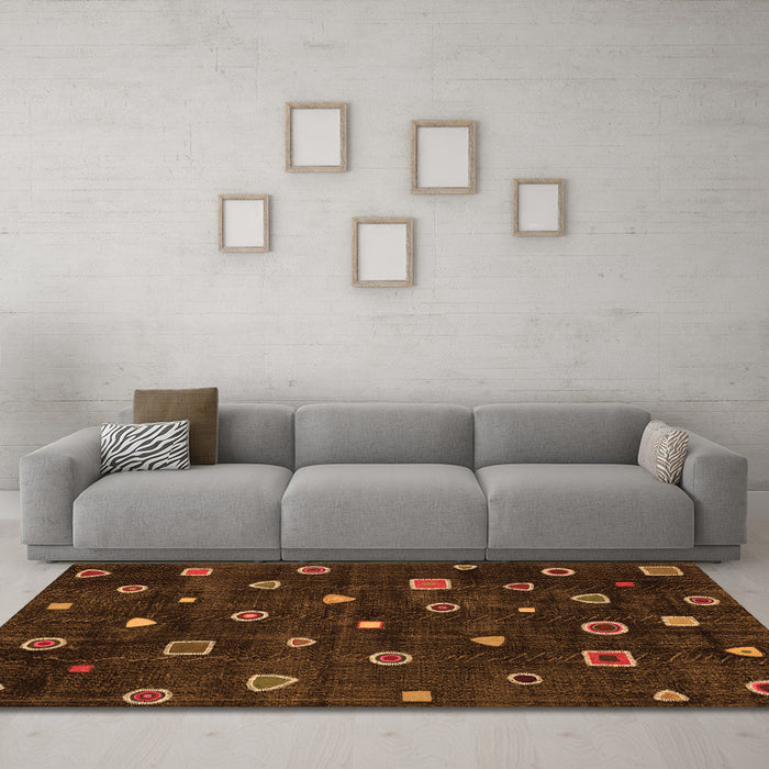Machine Washable Abstract Orange Contemporary Area Rugs in a Living Room, wshcon350org