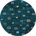 Round Abstract Light Blue Contemporary Rug, con350lblu