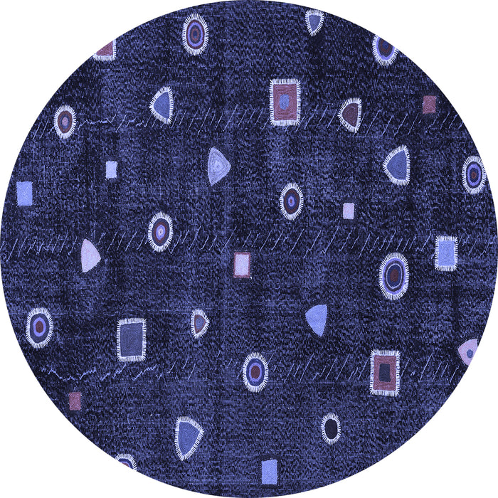 Round Machine Washable Abstract Blue Contemporary Rug, wshcon350blu