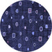 Round Machine Washable Abstract Blue Contemporary Rug, wshcon350blu