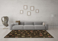 Machine Washable Abstract Brown Contemporary Rug, wshcon350brn