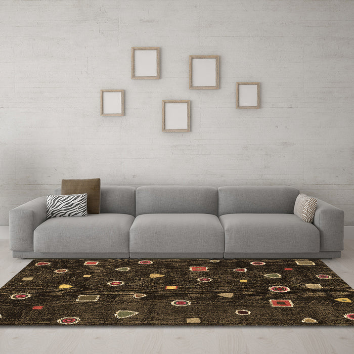 Machine Washable Abstract Brown Contemporary Rug in a Living Room,, wshcon350brn