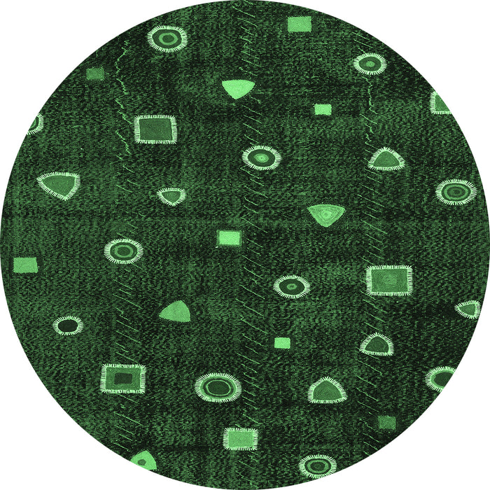 Round Machine Washable Abstract Emerald Green Contemporary Area Rugs, wshcon350emgrn