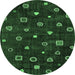 Round Machine Washable Abstract Emerald Green Contemporary Area Rugs, wshcon350emgrn