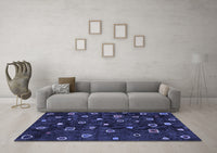 Machine Washable Abstract Blue Contemporary Rug, wshcon350blu