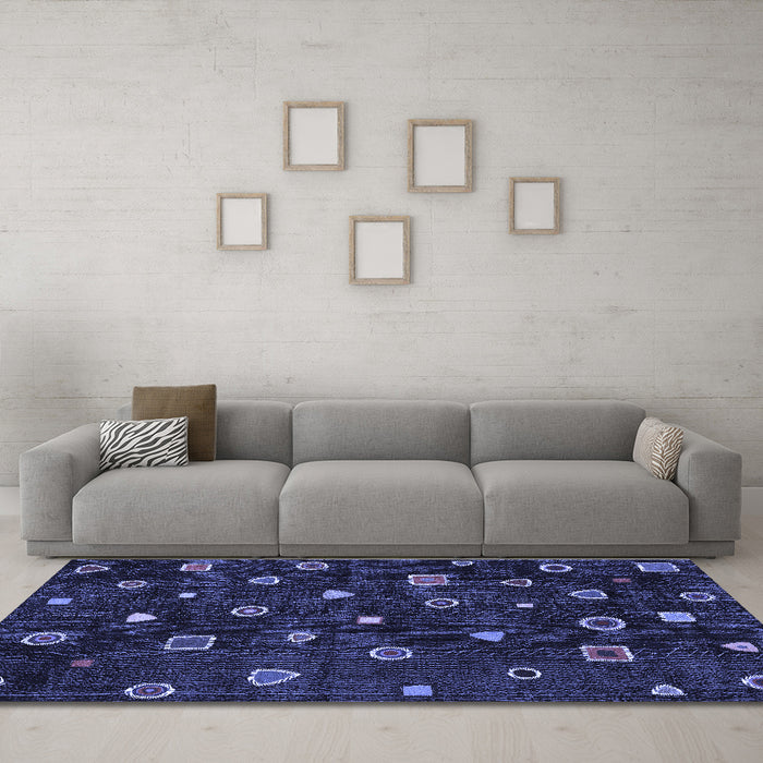 Machine Washable Abstract Blue Contemporary Rug in a Living Room, wshcon350blu