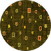 Round Machine Washable Abstract Yellow Contemporary Rug, wshcon350yw