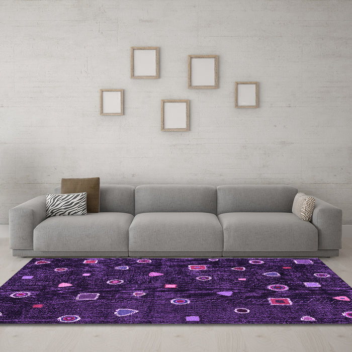 Machine Washable Abstract Purple Contemporary Area Rugs in a Living Room, wshcon350pur