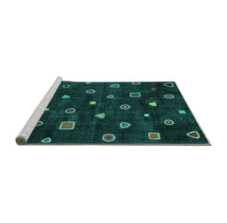 Sideview of Machine Washable Abstract Turquoise Contemporary Area Rugs, wshcon350turq