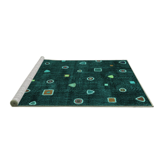 Sideview of Machine Washable Abstract Turquoise Contemporary Area Rugs, wshcon350turq