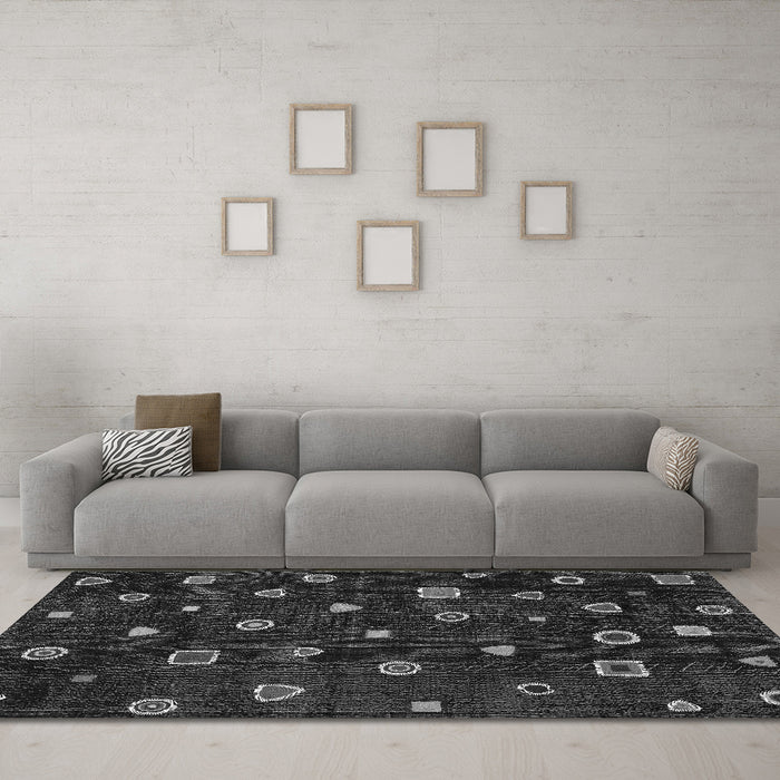 Machine Washable Abstract Gray Contemporary Rug in a Living Room,, wshcon350gry